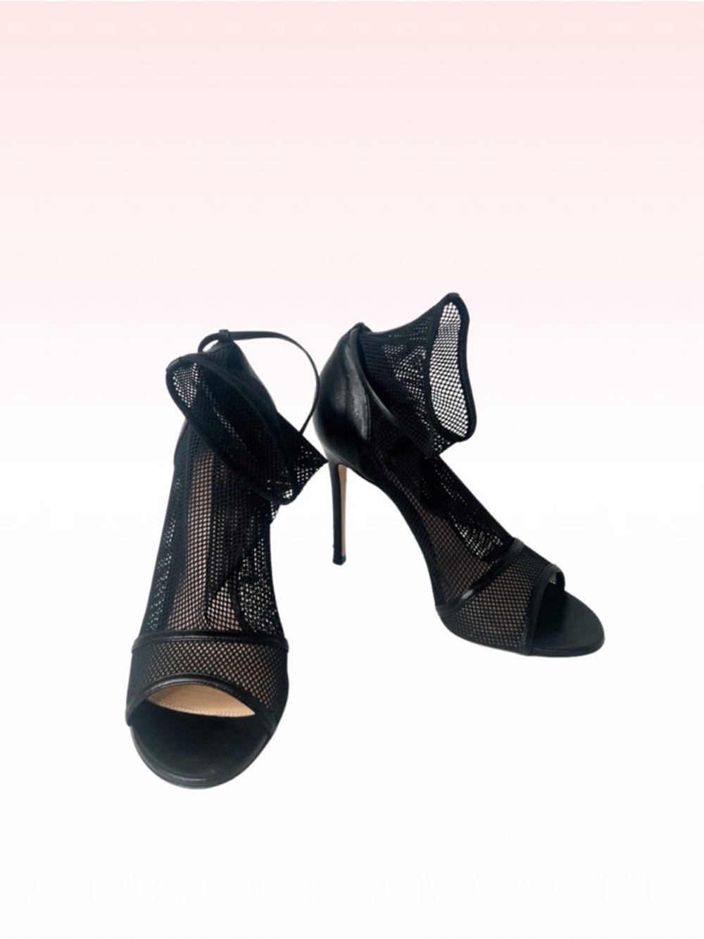 GIANVITO ROSSI Idol black mesh fishnet peep toe heeled ankle boots